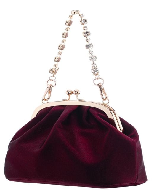 Nina Red Vintage Style Crystal Handle Frame Clutch