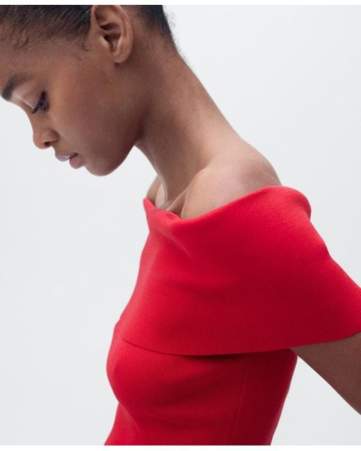 Mango Red Off-the-shoulder Knitted Top