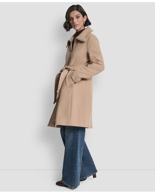 DKNY Natural Collared Neck Belted Coat