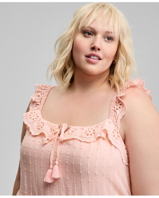 And Now This Pink Trendy Plus Size Eyelet Cotton Sleeveless A-line Dress