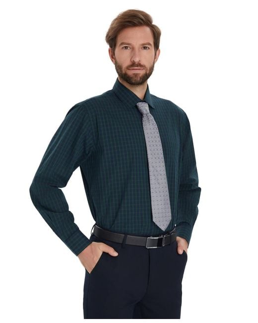 Club Room Blue Mini Blackwatch Regular-fit Dress Shirt for men