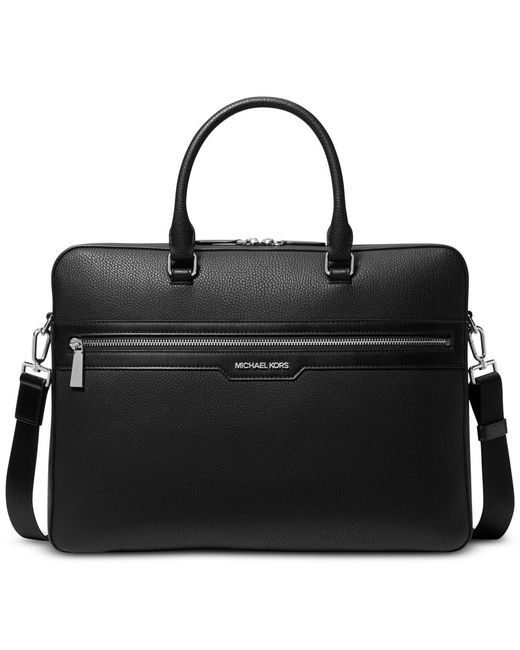 Michael Kors Black Explorer Leather Logo Briefcase for men