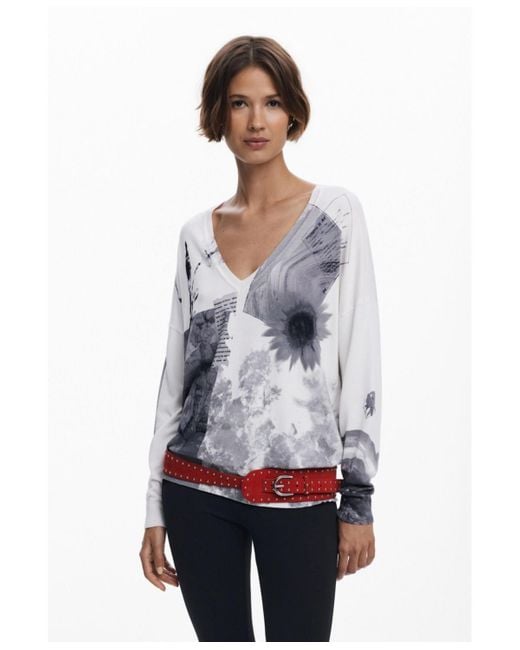 Desigual White Fine Collage Sweater