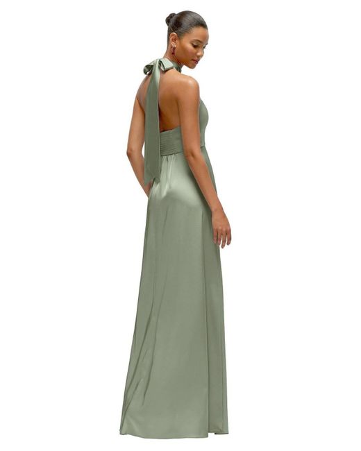 After Six Green Plus Size Band Collar Halter Open Back Fluid Satin Maxi Dress