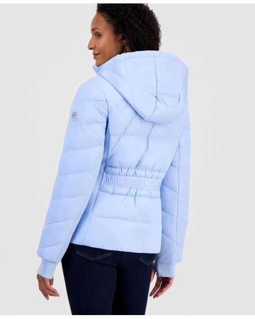 Michael Kors Blue Michael Packable Hooded Puffer Coat