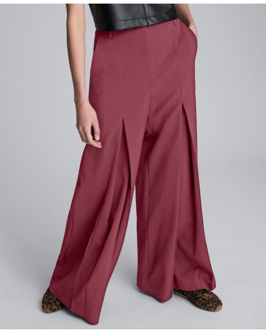 Kenneth Cole Red Inverted Pleat Wide Leg Pants