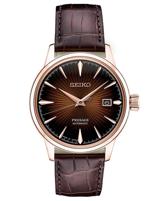 Seiko Automatic Presage Brown Leather Strap Watch 40.5mm for men
