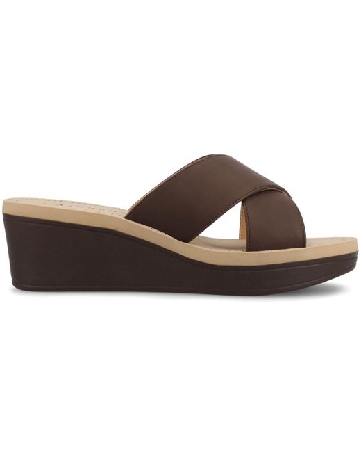 Journee Collection Brown Biara Crisscross Platform Wedge Sandals