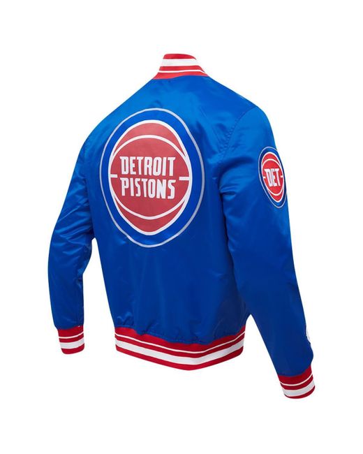 Pro Standard Blue Detroit Pistons Script Tail Full-snap Satin Varsity Jacket for men
