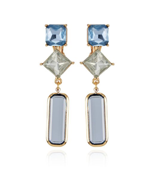 Tahari Tone Blue Glass Stone Drop Clip On Earrings