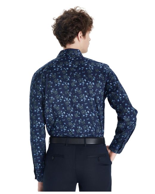 BarIII Blue Tossed Bouquet Print Dress Shirt for men