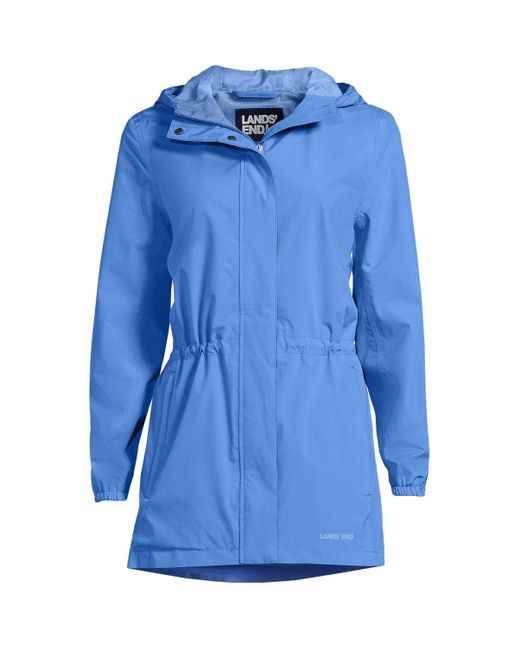 Lands' End Blue Plus Size Waterproof Hooded Packable Raincoat