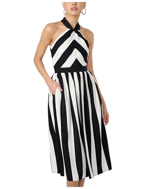 Karl Lagerfeld White Striped Halter-neck Dress