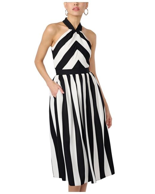 Karl Lagerfeld White Striped Halter-neck Dress