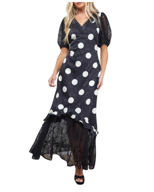 Oasis Blue Frill Detail Puff Sleeve Midi Dress