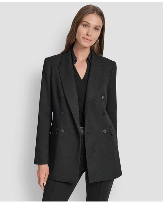 DKNY Black Double-breasted Basket-weave Jacket