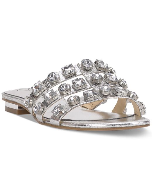 Jessica Simpson White Detta Crystal Embellished Slide Sandals
