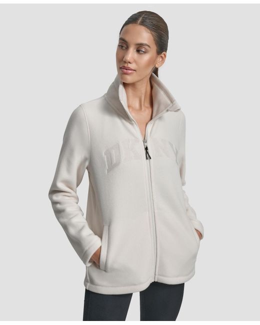 DKNY Gray Full-zip Varsity Logo Top