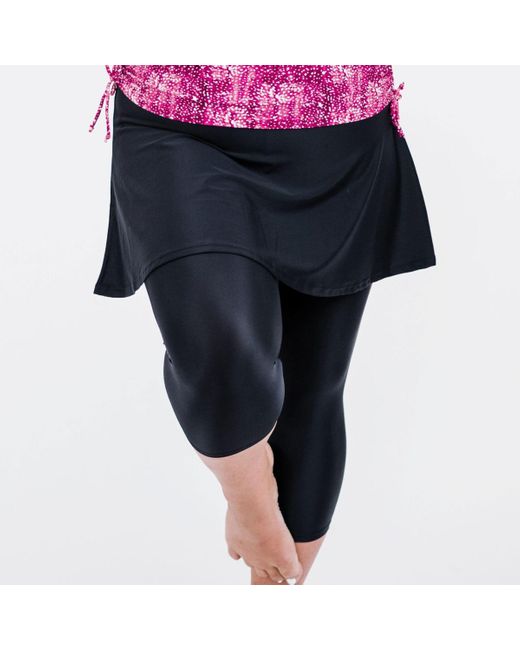 Calypsa Blue Plus Size Flared Swim Skort With Capri leggings