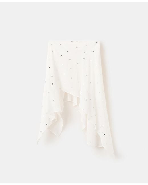 Mango White Asymmetrical Sequined Skirt