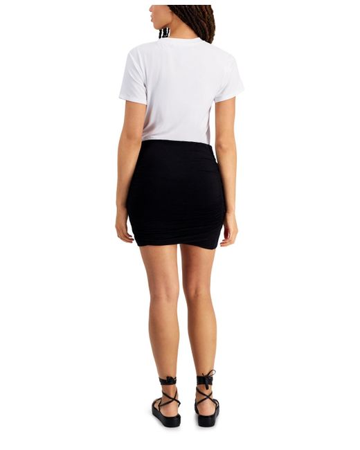 DKNY Black Short-sleeve Ruched Mini Dress