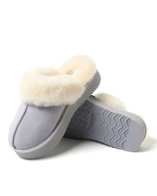 Dearfoams Gray Fireside By Melton Genuine Shearling Platform Scuff Slipper
