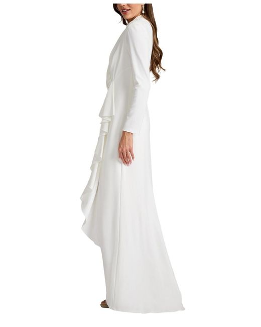 Tadashi Shoji White Markum Long-sleeve Flounce Gown