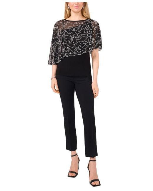 Msk Beaded Chiffon Asymmetrical Short sleeve Blouse in Black Lyst