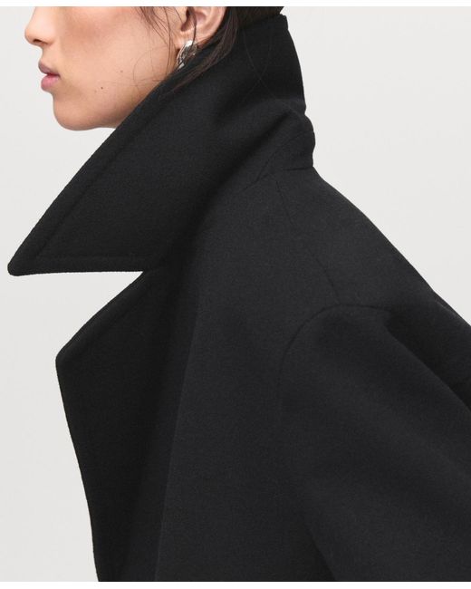 Mango Black Double-breasted Wool Blend Coat