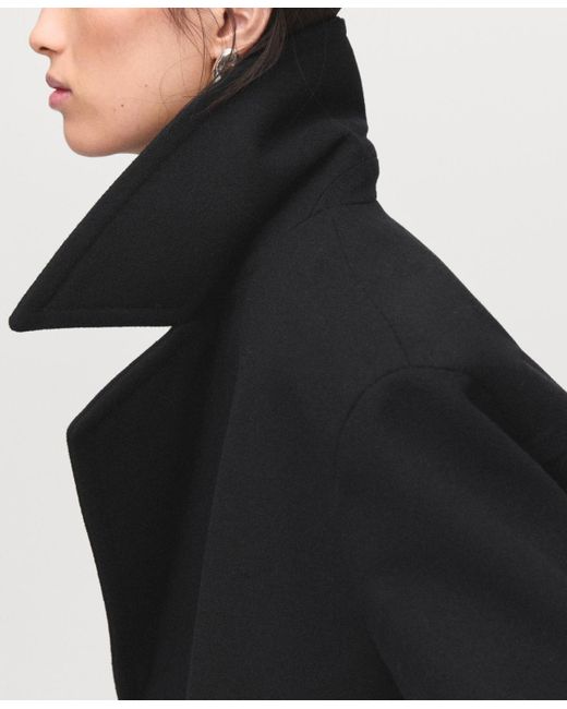 Mango Black Double-breasted Wool Blend Coat
