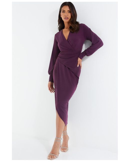 Quiz Wrapfront Ruched Midi Dress in Purple Lyst