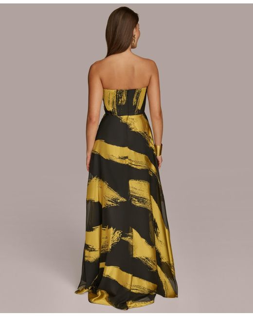 Donna Karan Metallic Strapless Ruffle-front Gown