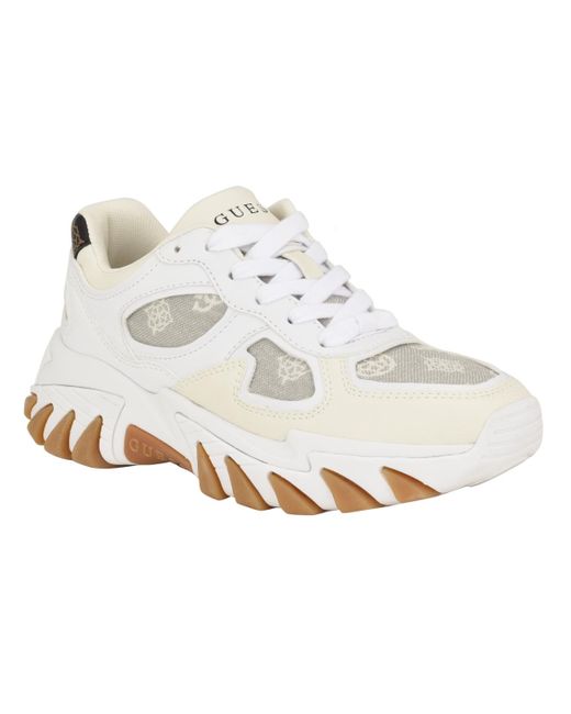 Guess White Norina Lace-up Cat Claw Chunky Fashion Sneakers