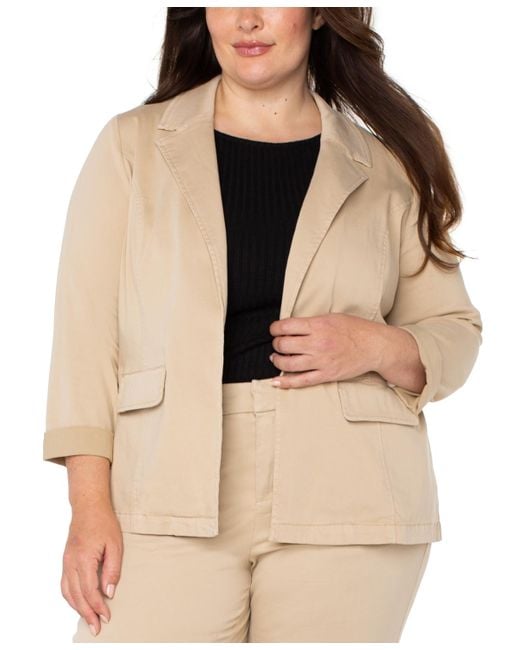 Liverpool Los Angeles Natural Liverpool Plus Size Open-front Twill Blazer