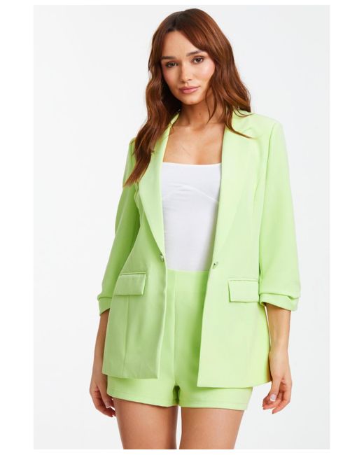 Quiz Green Ruched Sleeve Tailored Blazer