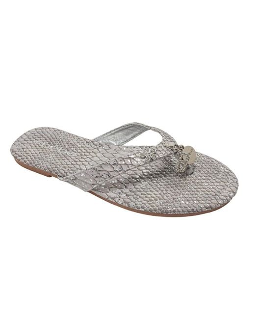 Bebe White S Metallic Thong Sandals