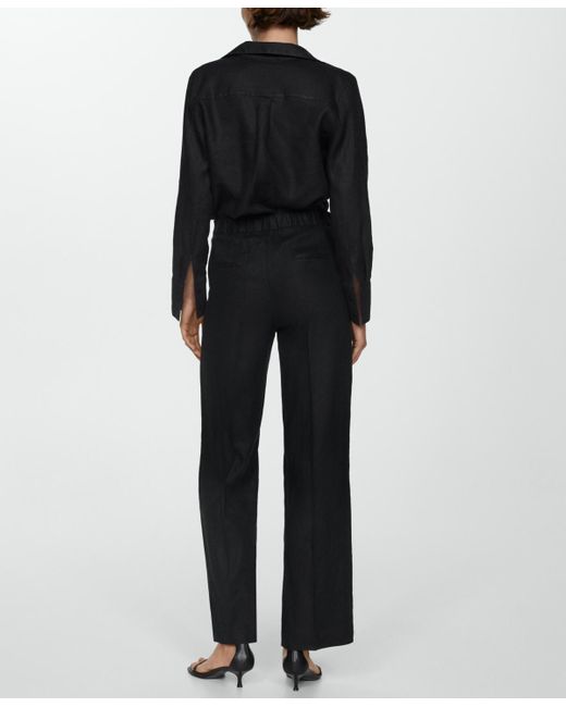 Mango Black Linen-blend Elastic Waist Trousers