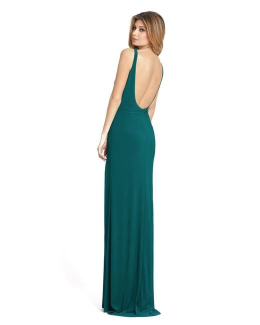Mac Duggal Blue Sleeveless Scoop Neck Ruched Side Knot Gown