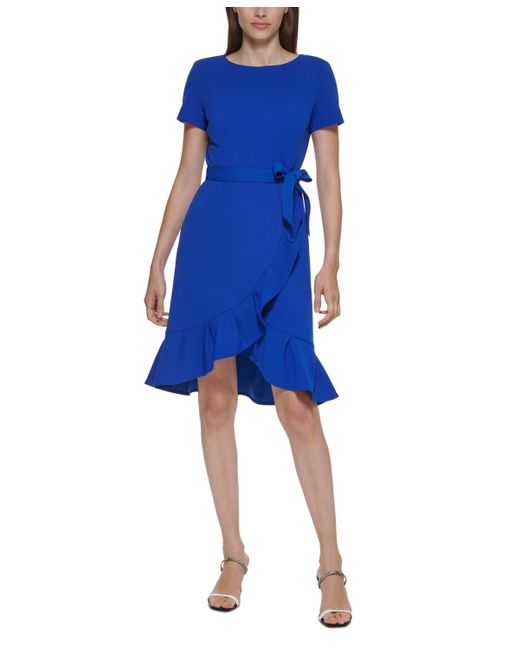 Calvin Klein Blue Ruffle-hem Sheath Dress