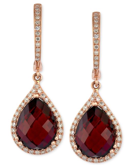 Effy Pink Garnet (8-1/3 Ct. T.w.) And Diamond (1/3 Ct. T.w.) Pear Drop Earrings In 14k Rose Gold