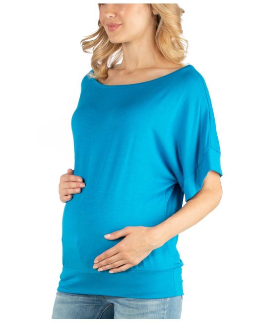 24seven Comfort Apparel Blue Loose Fit Dolman Maternity Top