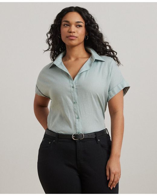 Ralph Lauren Gray Plus Size Linen Dolman Sleeve Top