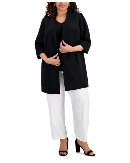 Kasper Black Plus Size Open-front Stretch-crepe Stand-collar Topper Jacket