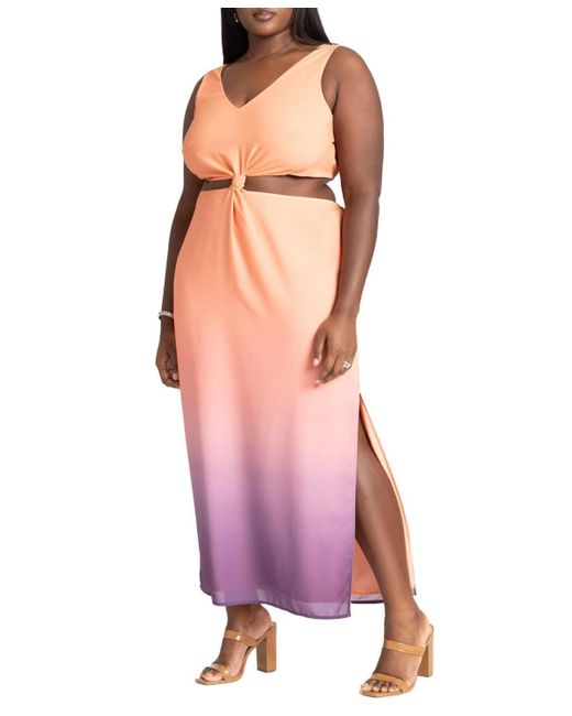 Eloquii Purple Plus Size Twist Front Sleeve Ombre Dress