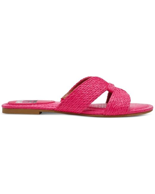 Dolce Vita Pink Geeya Raffia Criss Cross Strap Flat Slide Sandals