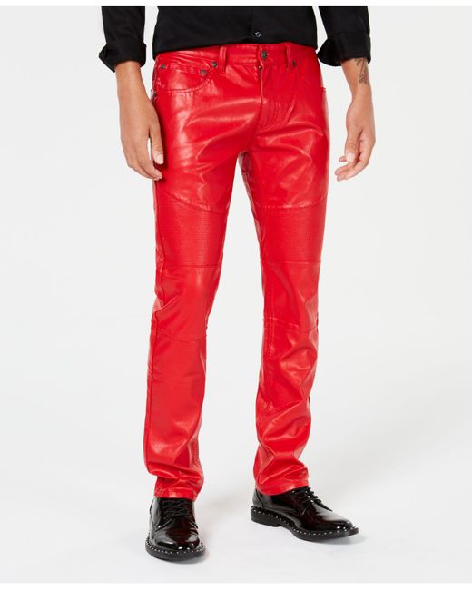 INC International Concepts Red Slim-fit Faux Leather Pants, Created For Macy's for men