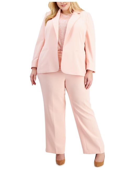 Anne Klein Pink Plus Size Notched-collar Open-front Blazer
