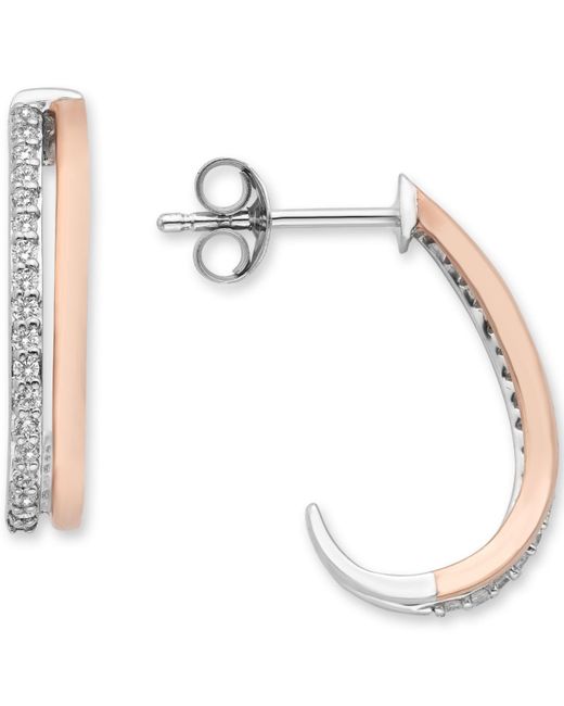 Macy's Metallic Diamond J-hoop Earrings (1/4 Ct. T.w.) In 10k Rose Gold & Sterling Silver