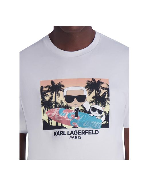 Karl Lagerfeld White Surfer Cat Karl Graphic T-shirt for men