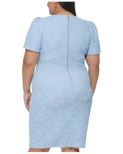 Calvin Klein Blue Plus Tweed Midi Sheath Dress
